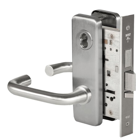Best Grade 1 Hotel Mortise Lock, 3 Lever, J Escutcheon, SFIC Housing Less Core, Satin Chrome Finish, Fiel 45H7H3J626
